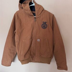 Carhartt FFA Hooded Jacket - Rugged Brown Duck Canvas Size Large (12-14)